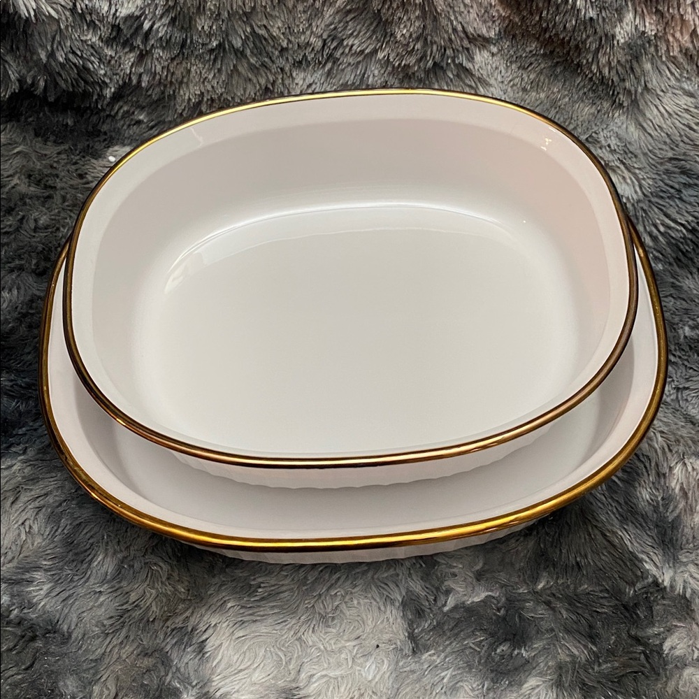 Vintage Corning ware French White casserole dishes with gold trim 2.8 L and 1.8 - Picture 11 of 16